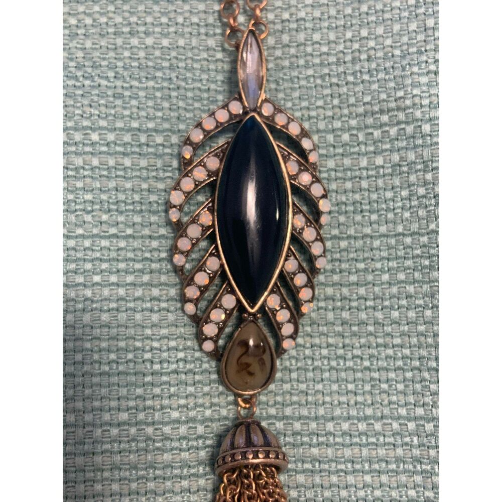 Long Necklace in Blue and Pearl 23" Long